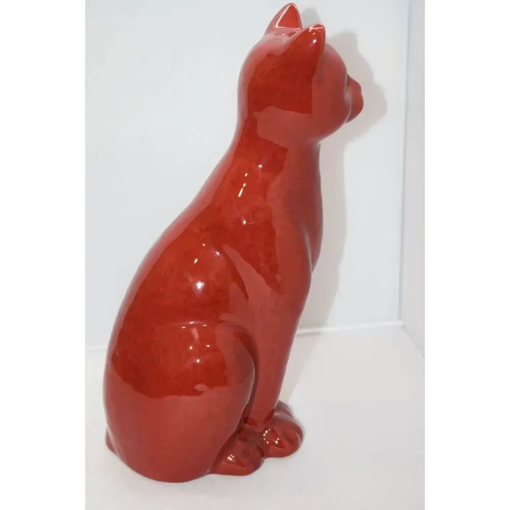 Mid Century Modern MCM Brick Red Ceramic Cats Mom‎ 10 inch and Kitten 8 Inch